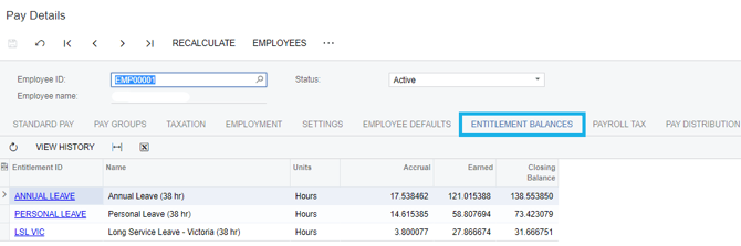 Employee balances