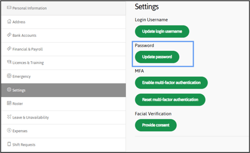 WFM update password
